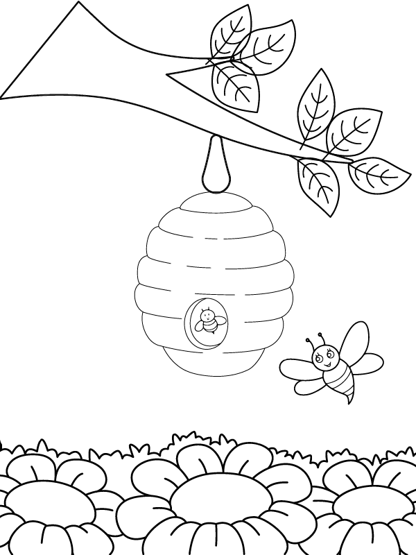 Beehive Flowers And Bees Coloring Page Free Printable Coloring 