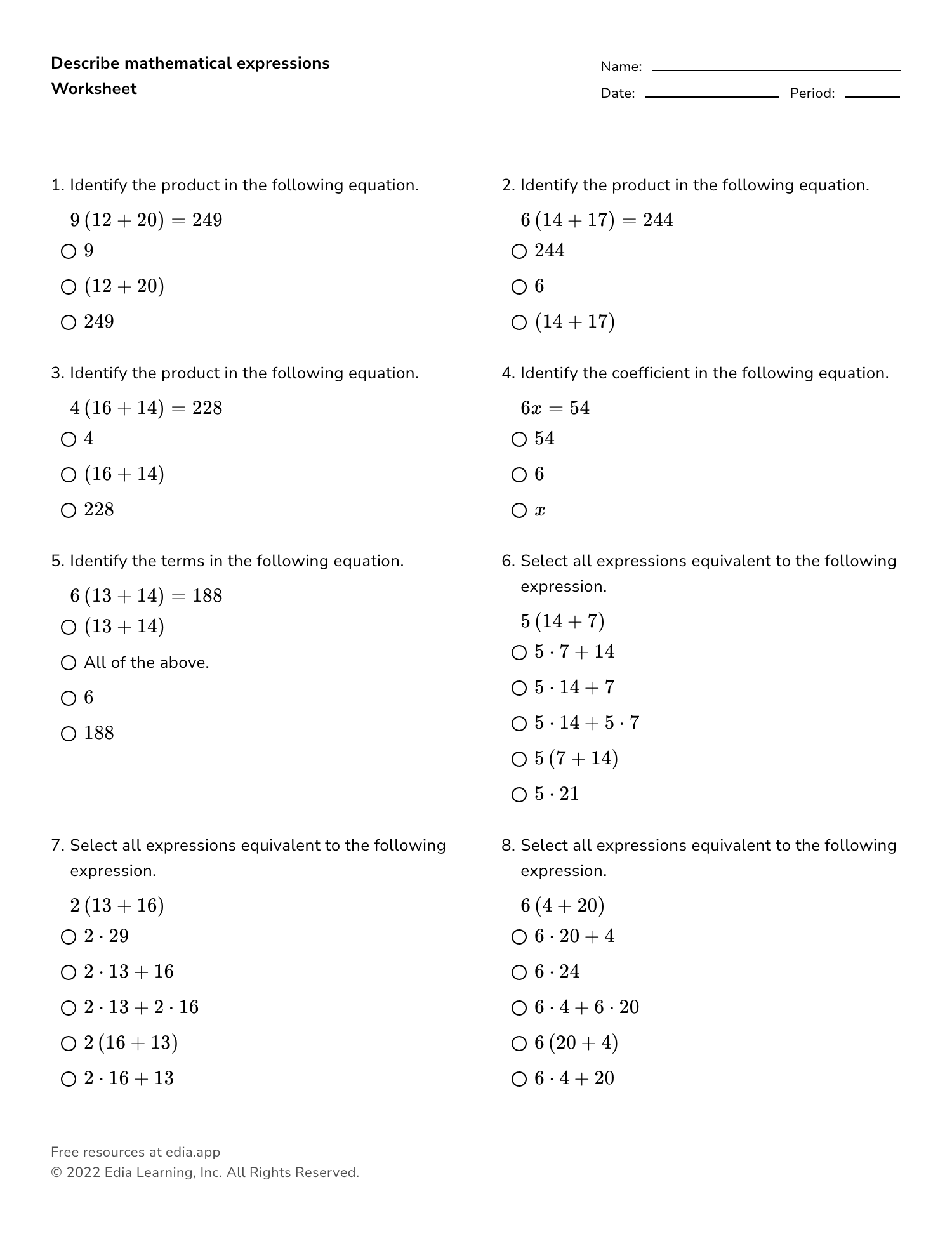 junior high math worksheets