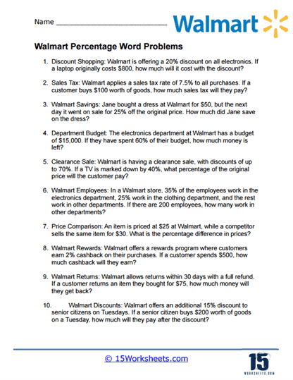 Free Percentage Word Problems Worksheet With Answers Download Free 