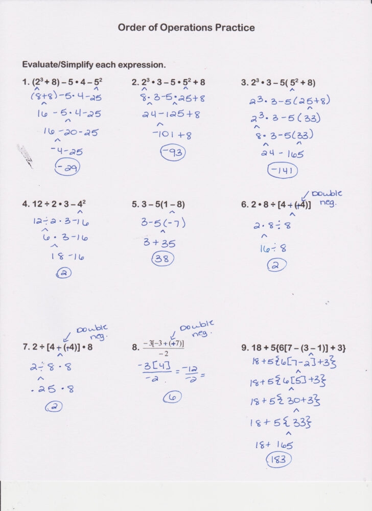 Order Of Operations Pemdas Worksheet Answers Order Of Operation 