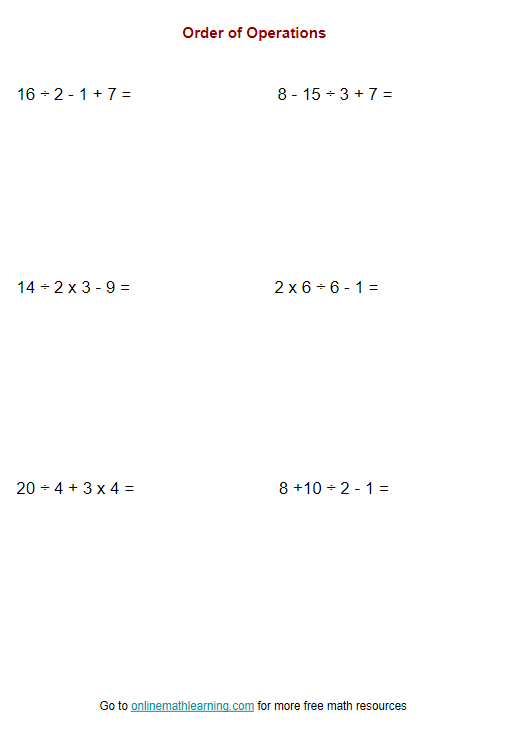 Order Of Operations Worksheets Grade 4 Answers Examples 