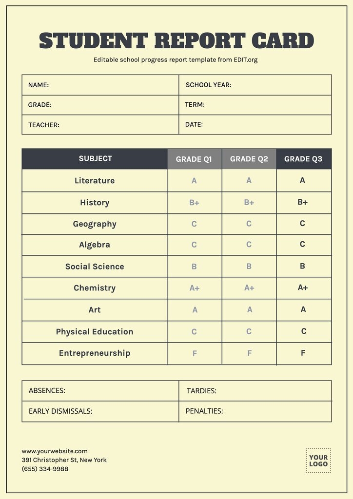 Progress Report Template Report Card Template Book Report Templates 