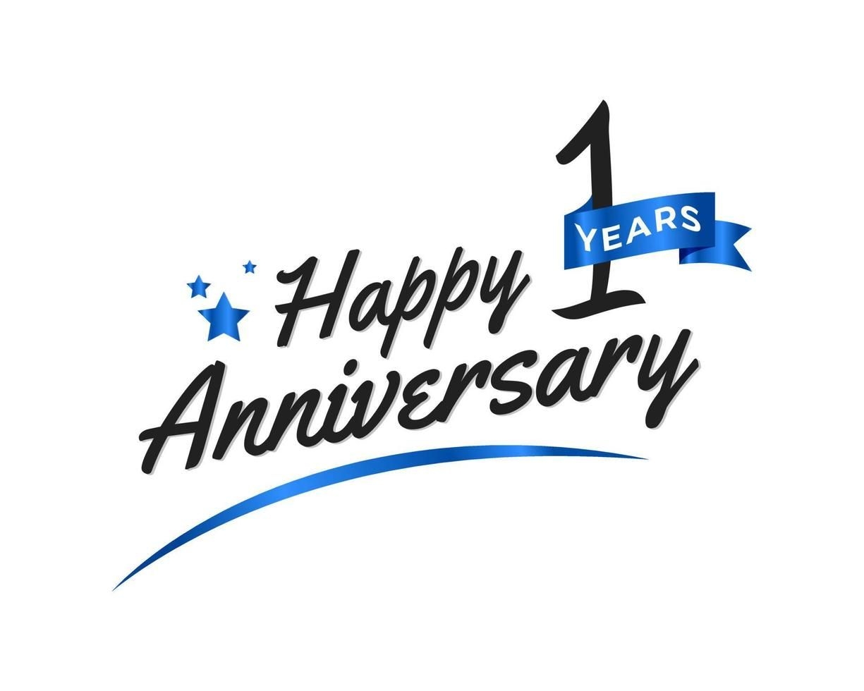 1 Year Anniversary Celebration With Blue Swoosh And Blue Ribbon Symbol