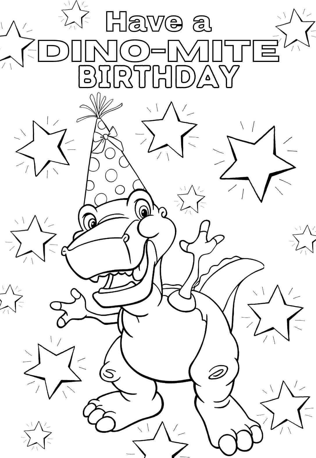 10 Gnarly Dinosaur Birthday Coloring Pages Cards free 