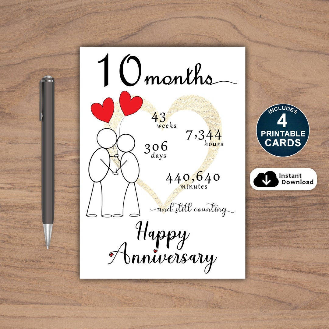 10 Month Anniversary Card Printable Printable Anniversary Card Tenth