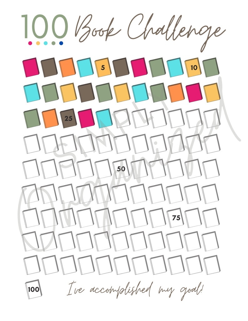 100 Book Challenge Printable PDF Book Tracker Reading Tracker Etsy