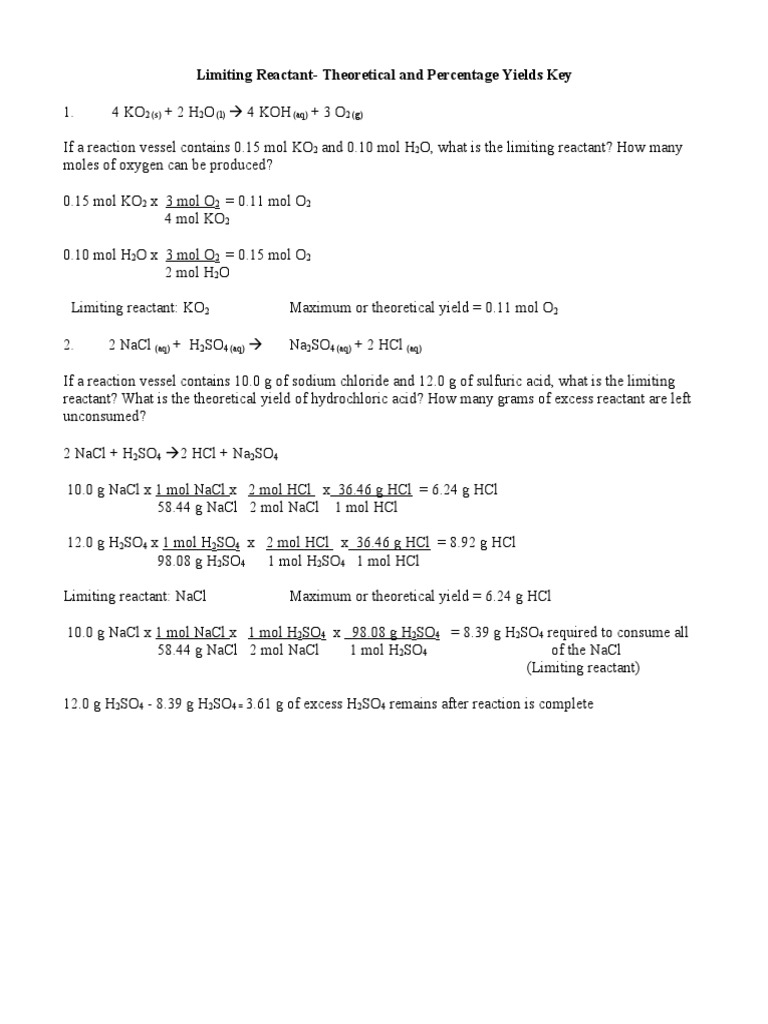 115 Limiting Reactant Key PDF Worksheets Library