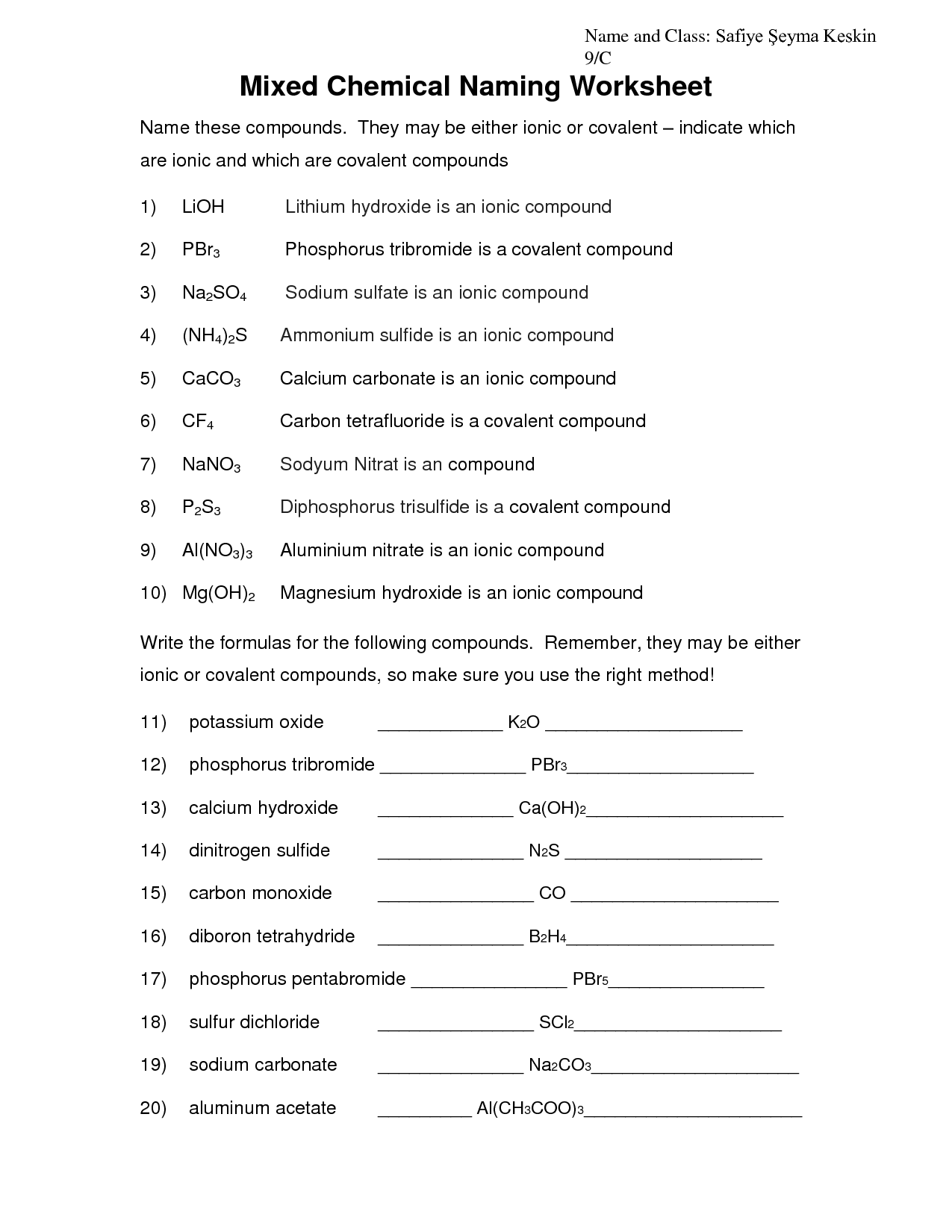 ionic and covalent compounds worksheet