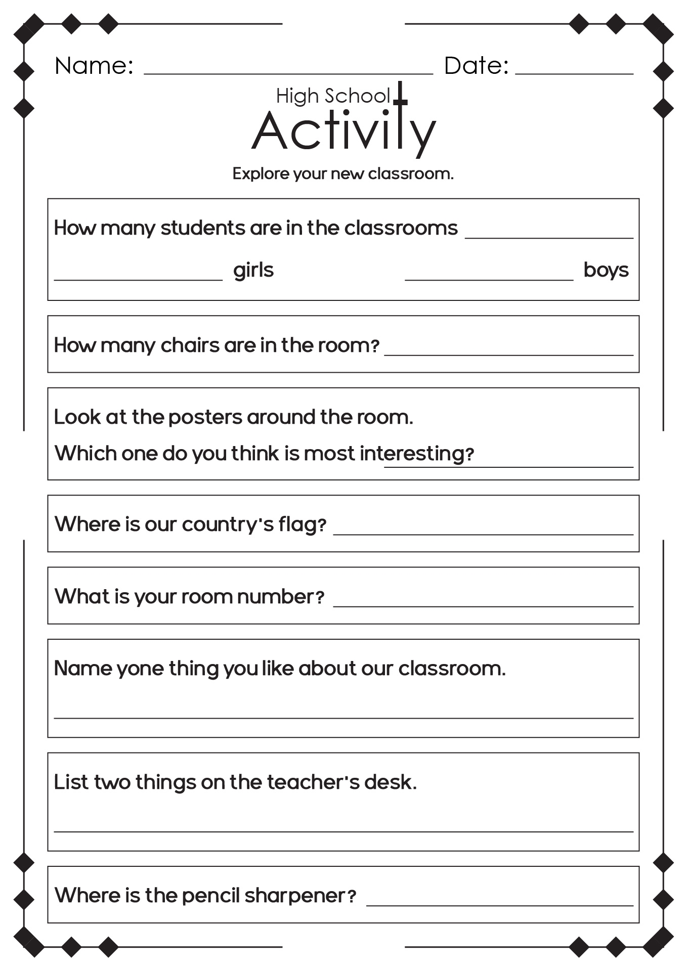 high school worksheets english