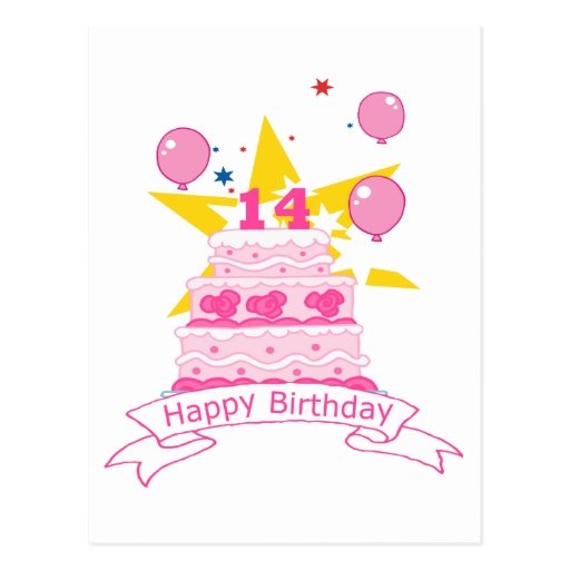 14 Year Old Birthday Cake Postcard Zazzle
