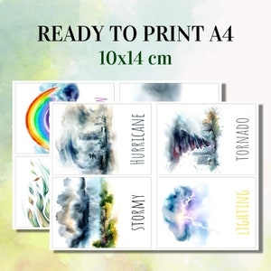 16 Weather Printable Flash Cards For Kids Preschool Watercolor Cards