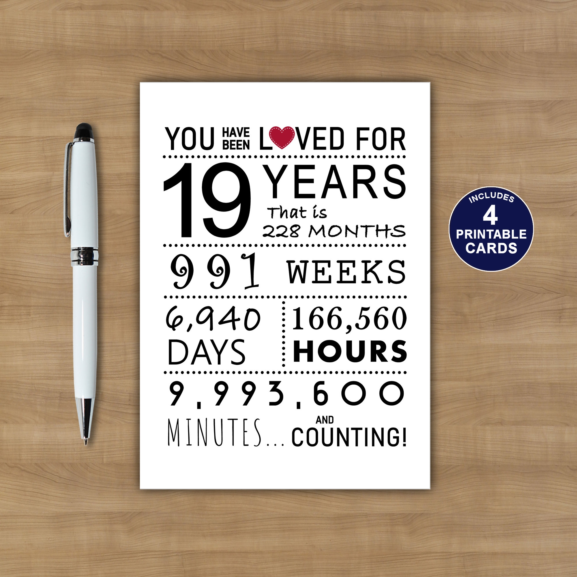 19th Birthday Card Printable
