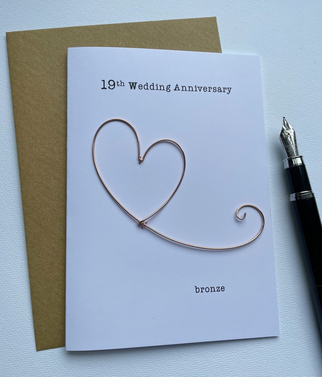 19th Wedding Anniversary Keepsake Card BRONZE Wire Heart 19 Years