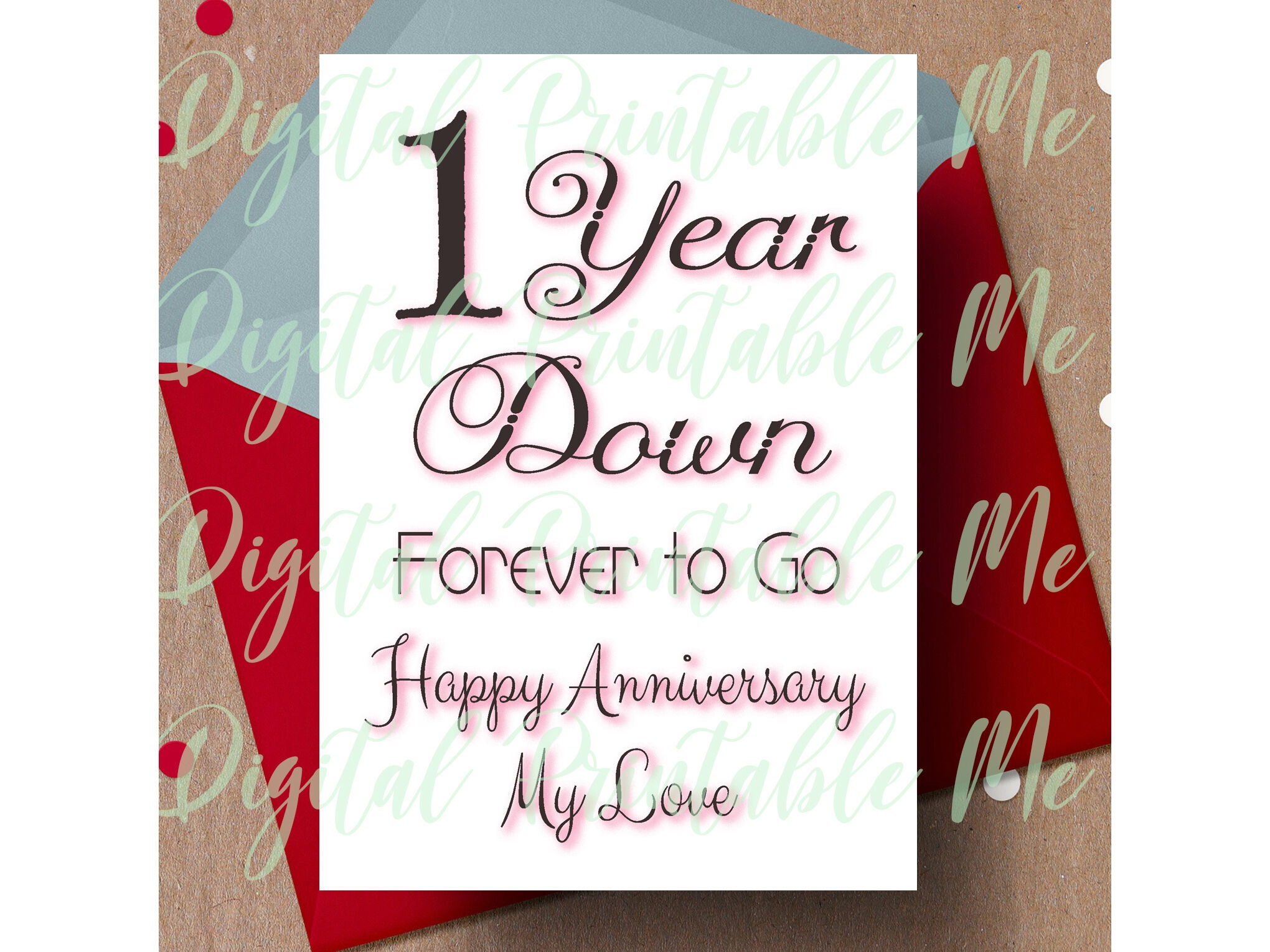 1st Anniversary Card Printable First Anniversary Card One Year Anniv