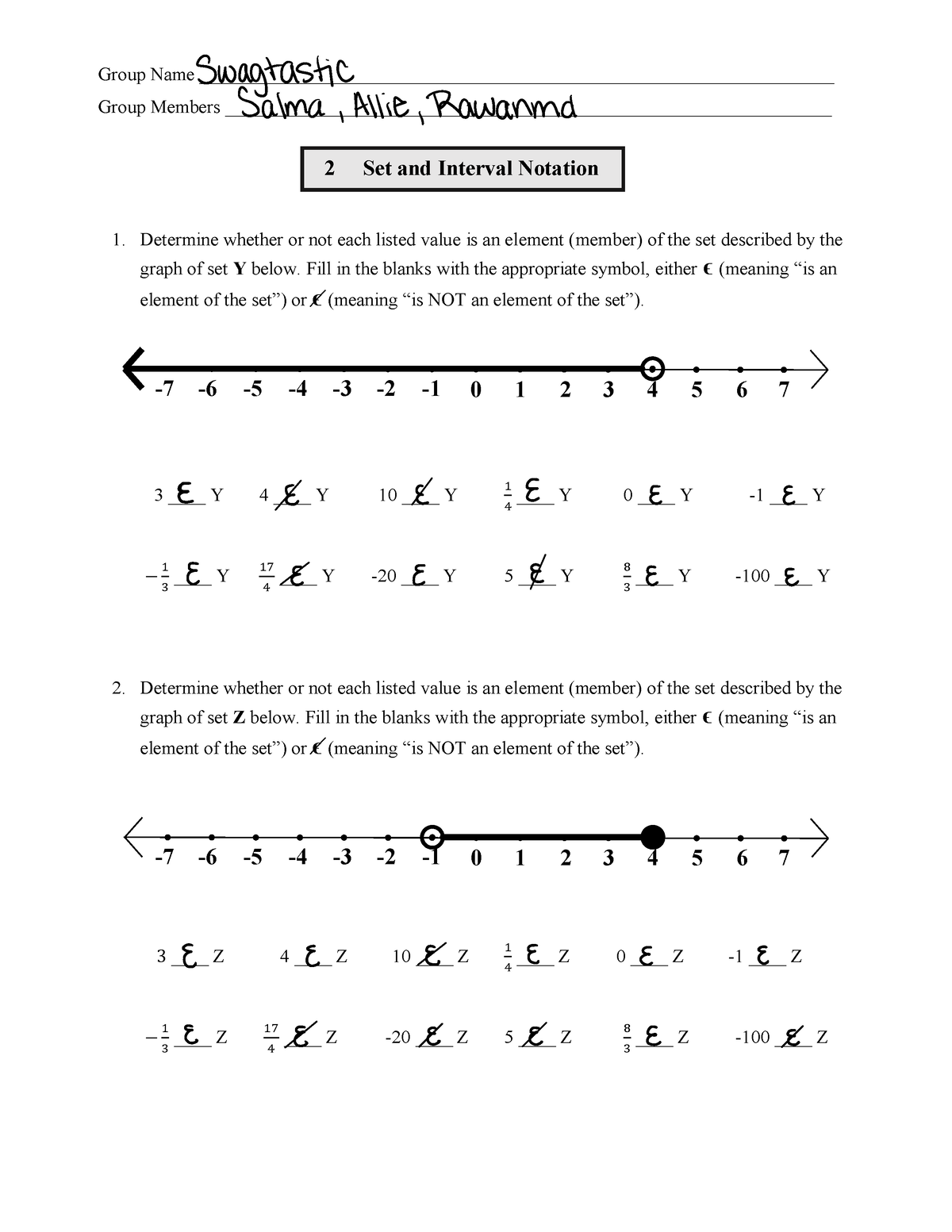 interval notation worksheet