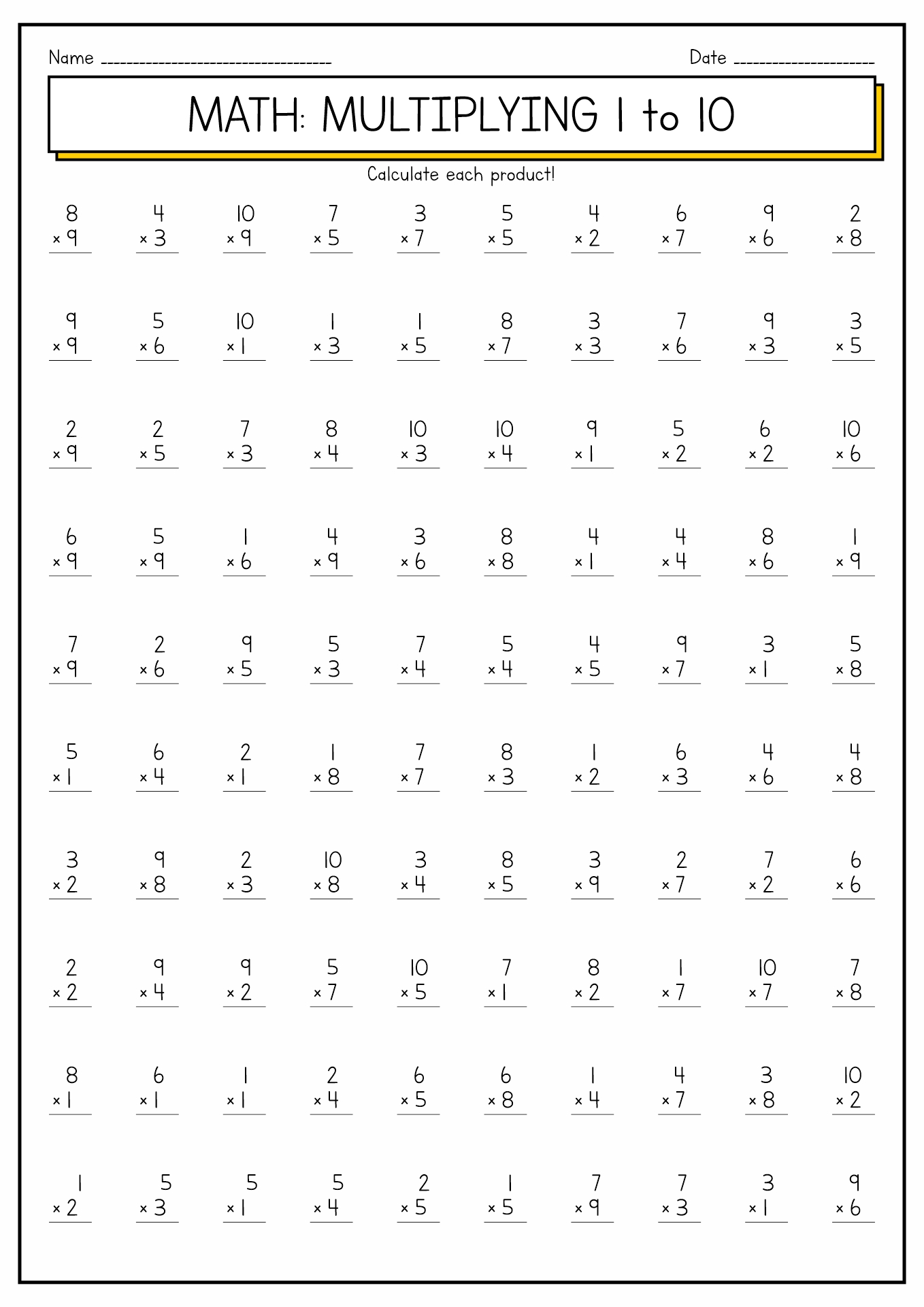 multiplication worksheets by 1