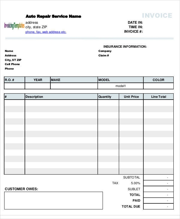 pdf free printable auto repair invoice template