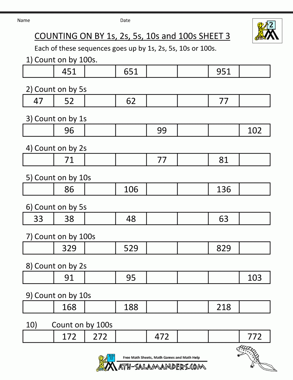 2nd Grade Counting Worksheets