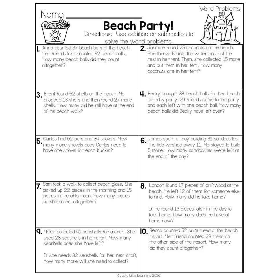 2nd Grade Math Worksheets Operations And Algebraic Thinking 
