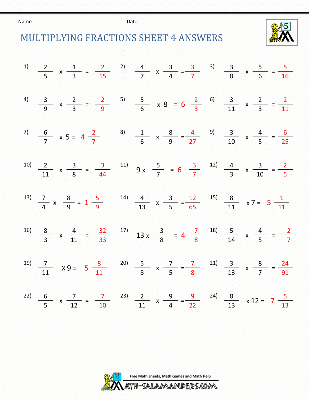 30 Multiplying Fractions Worksheets With Answers Example Document 