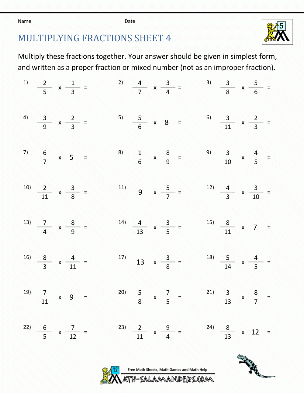 30 Multiplying Fractions Worksheets With Answers Example Document 