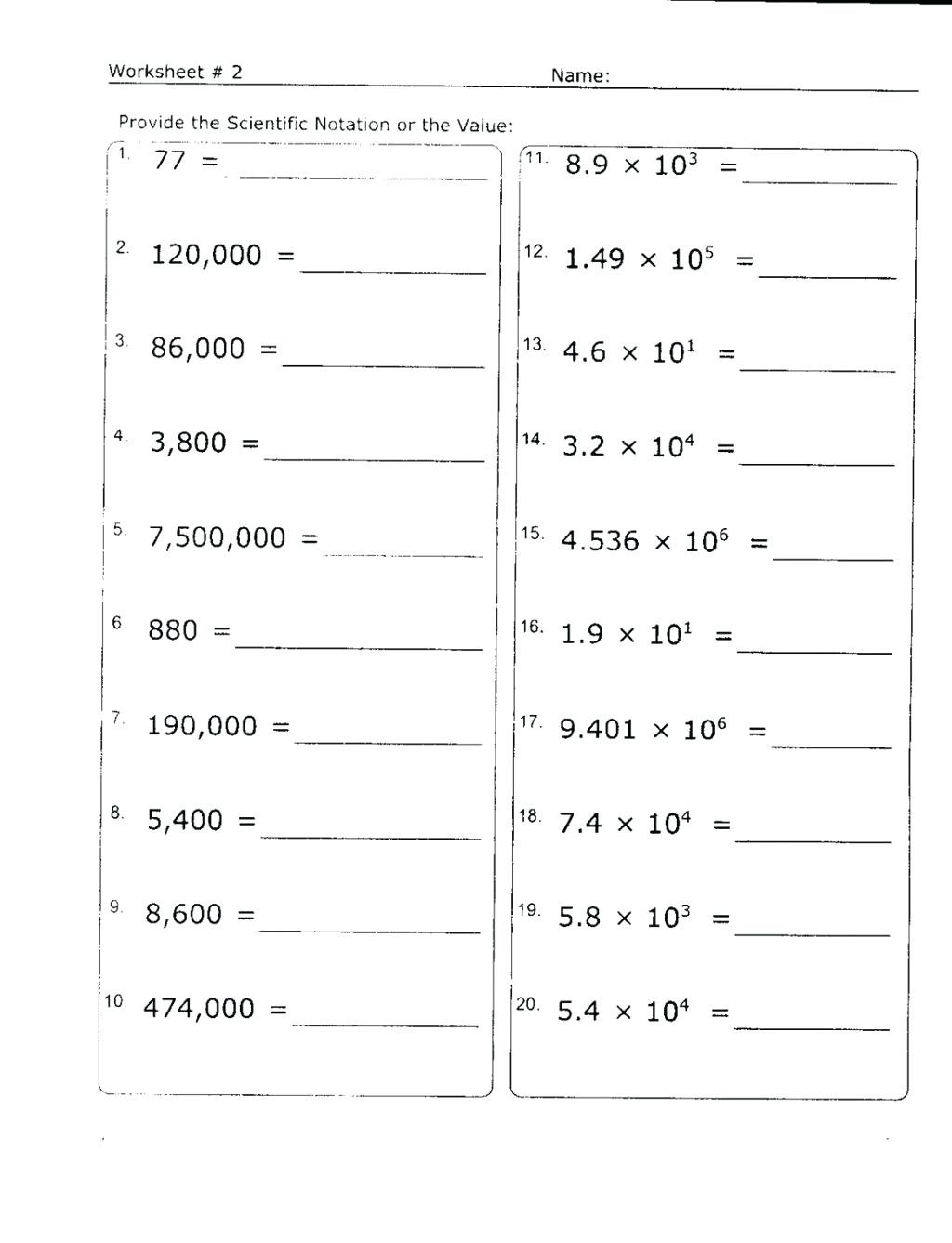 operations in scientific notation worksheet