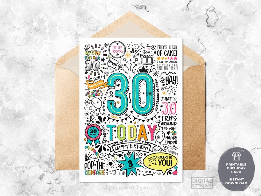 30th Birthday Card Printable Birthday Card For Her Printable
