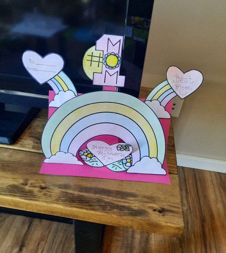3D MOTHERS DAY CARD Printable Pdf Craft Colour Cut Glue Activity 
