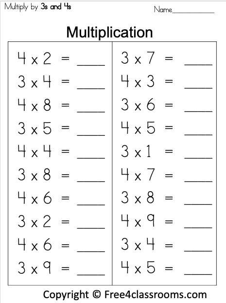multiplication by 4s worksheet