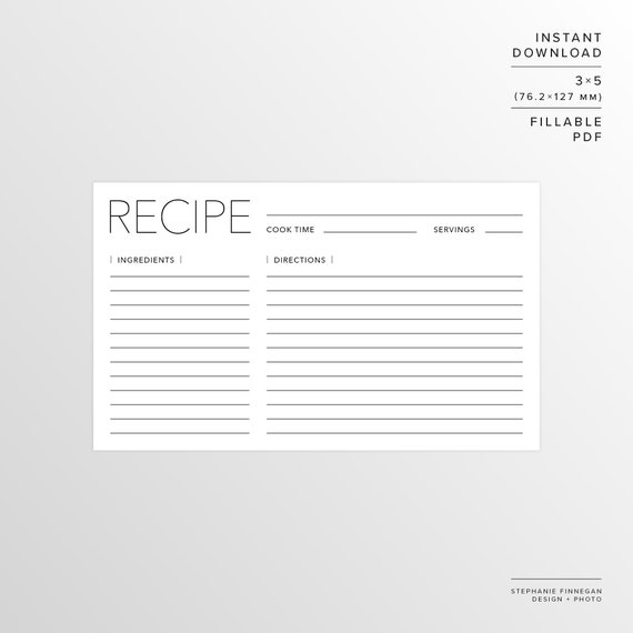 3x5 Recipe Card Printable Recipe Printable Card Recipe Printable 