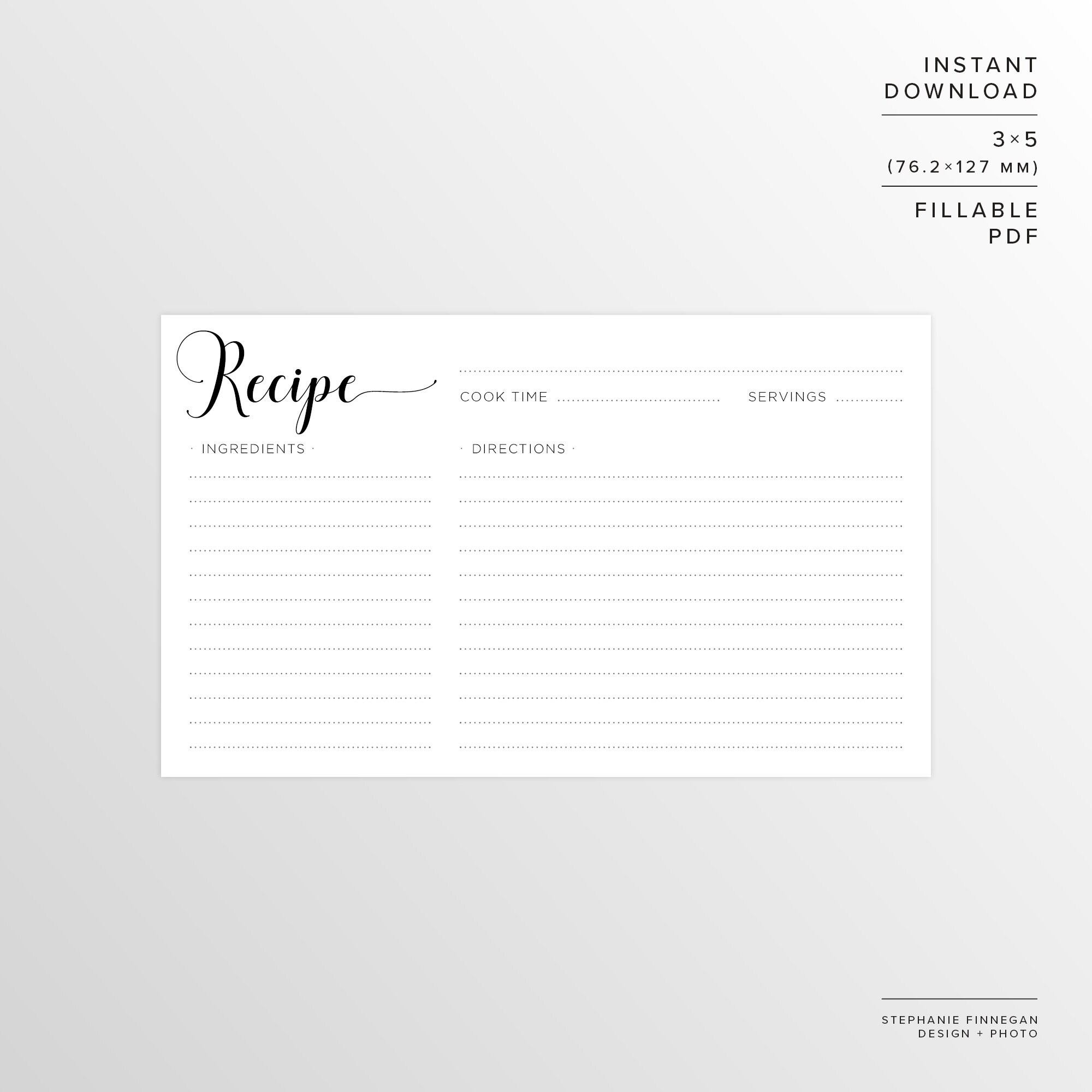 3x5 Recipe Card Printable Recipe Printable Card Recipe Printable 