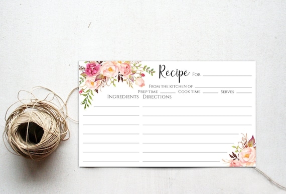 3x5 Recipe Cards Printable For Bridal Shower Floral Recipe Card 3 