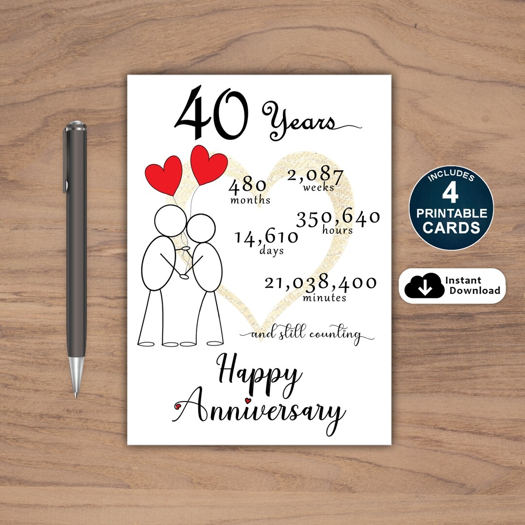 40th Anniversary Card Printable 40th Anniversary Card 40 Year 