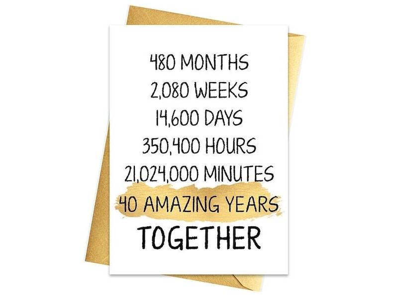 40th Anniversary Card Printable Anniversary Card 40th Etsy
