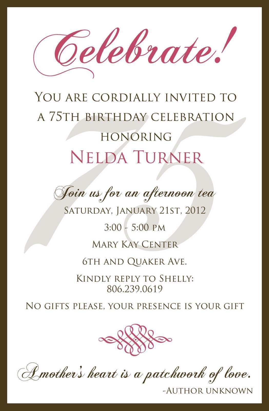 46 Free Printable 75Th Birthday Card Template In Word With 75Th 