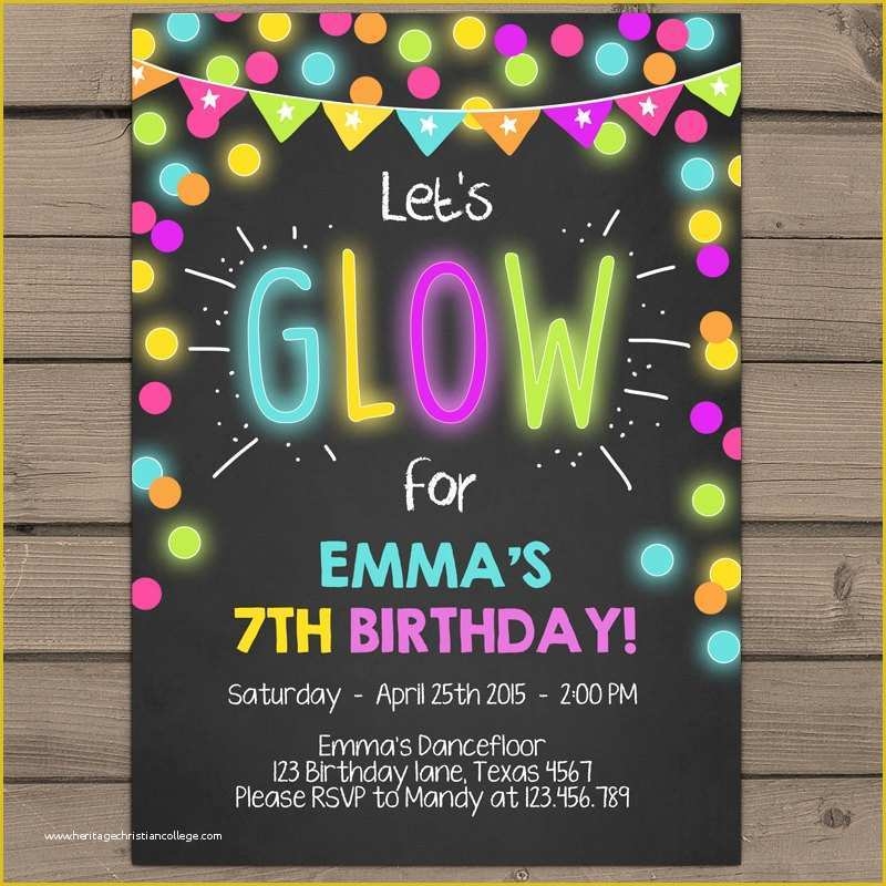 neon birthday party invitations templates free