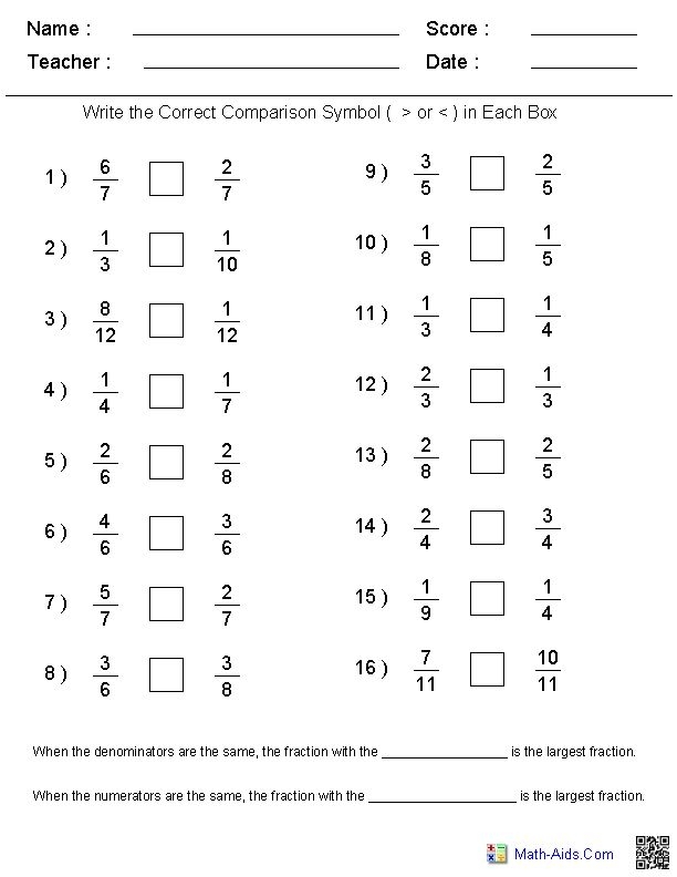 lowest common denominator worksheets