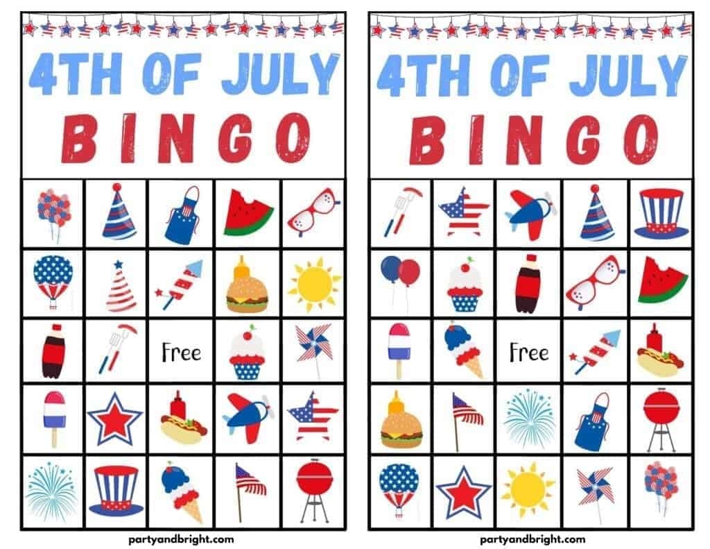 4th of july free printable bingo cards