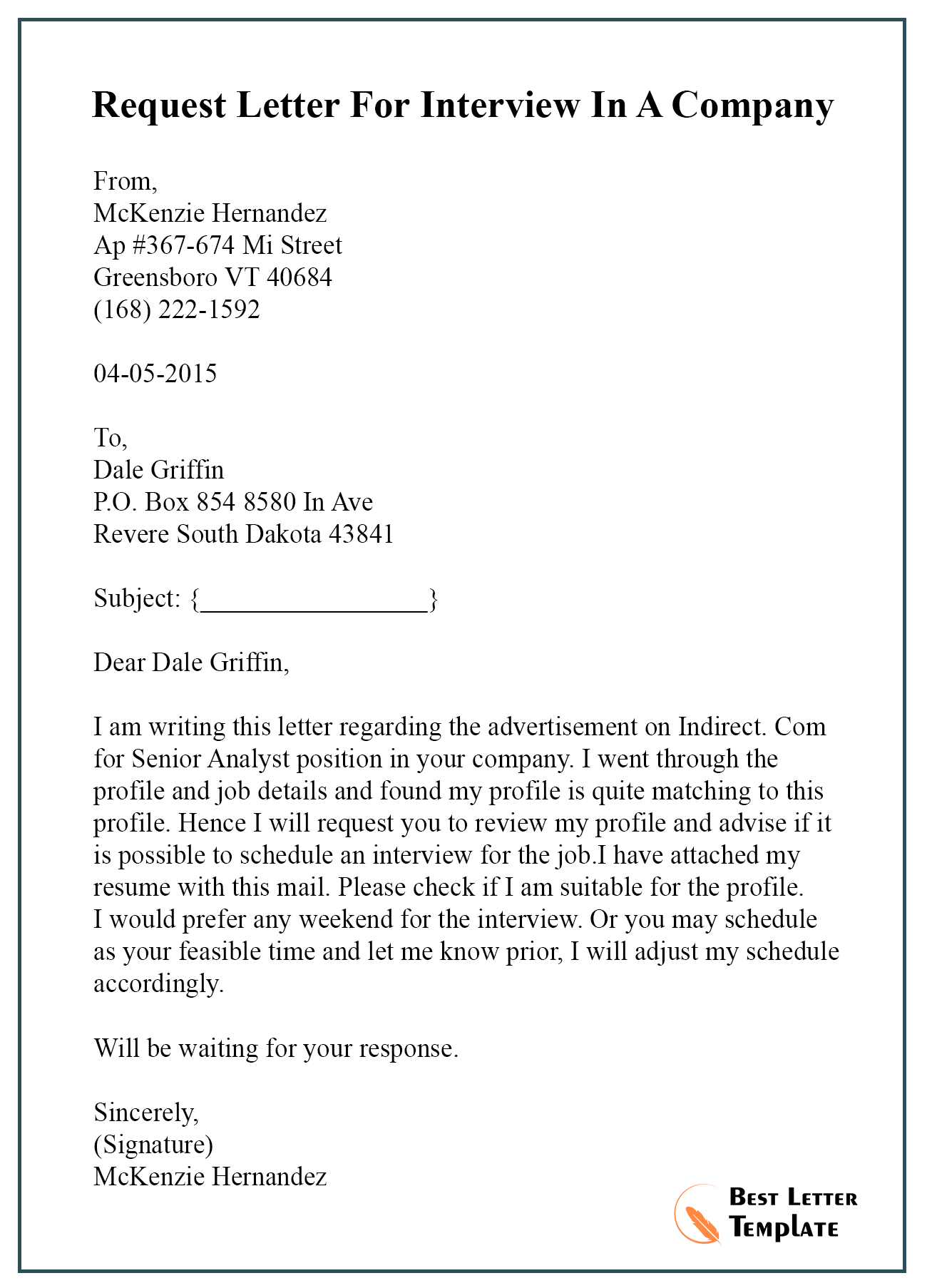 5 Free Request Letter Template For Interview Sample Example