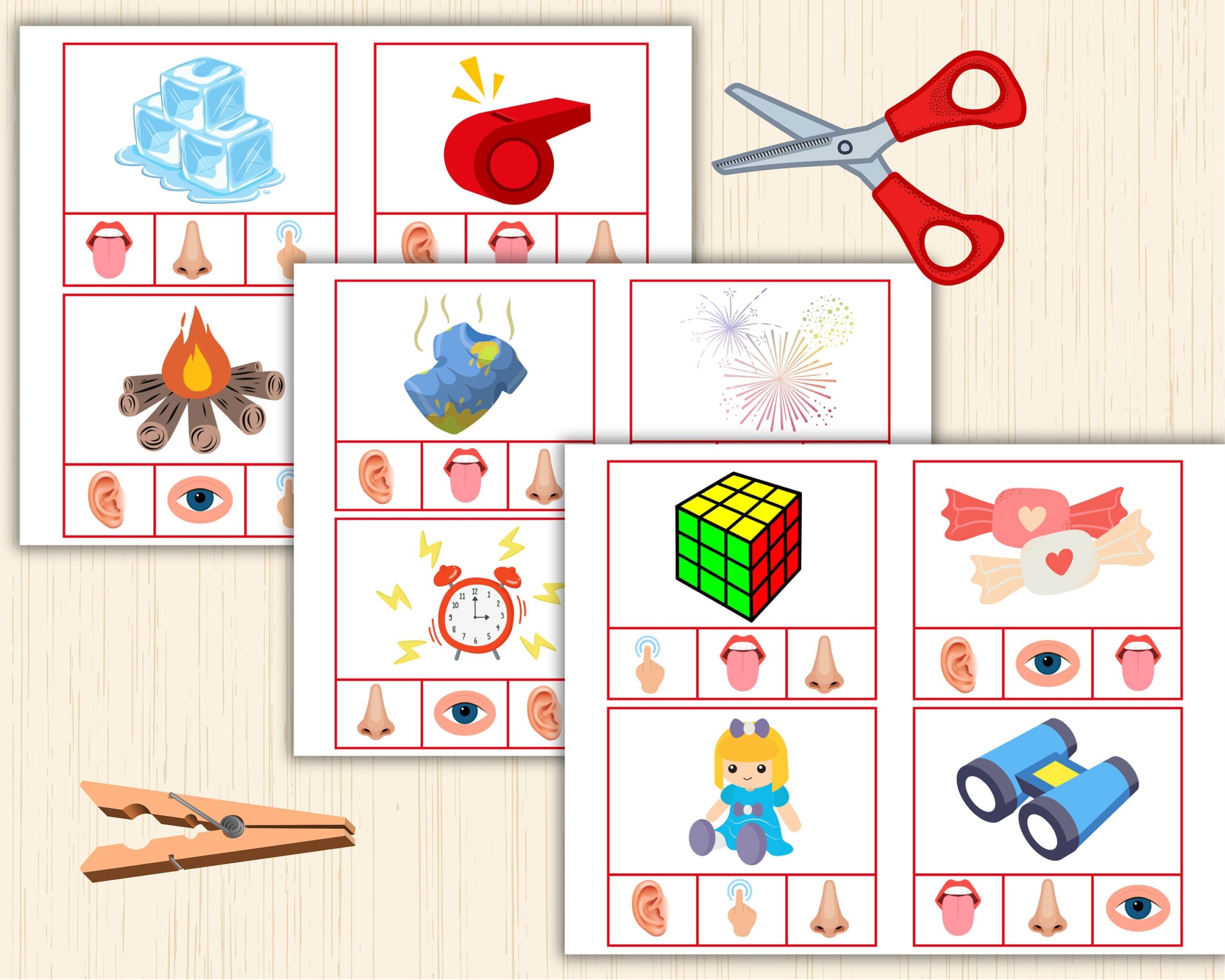 5 senses clip cards free printables