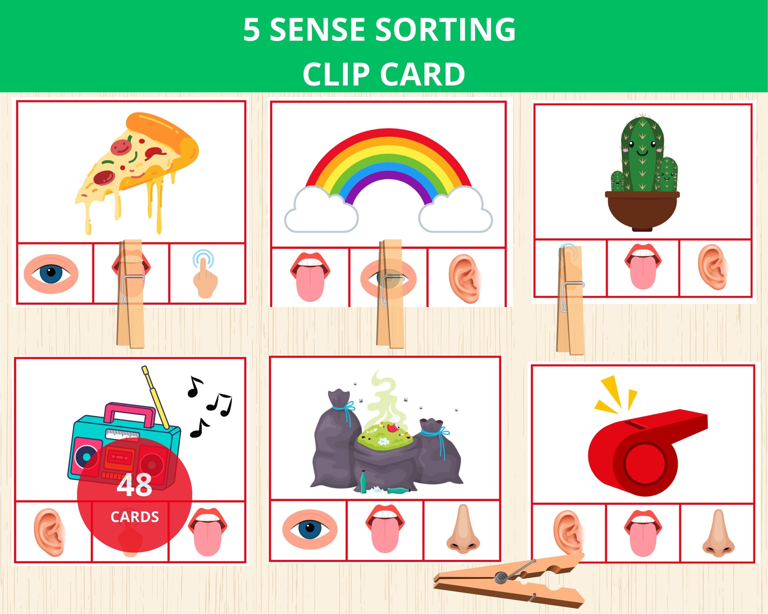 5 Senses Clip Cards Five Senses Sorting Activity Game Sort And Match 