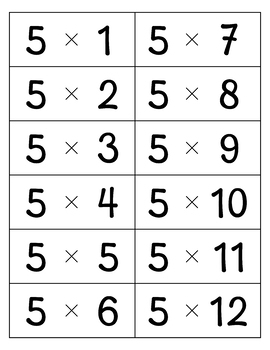 5 Times Multiplication Table Flash Cards With Answers On Back Printable