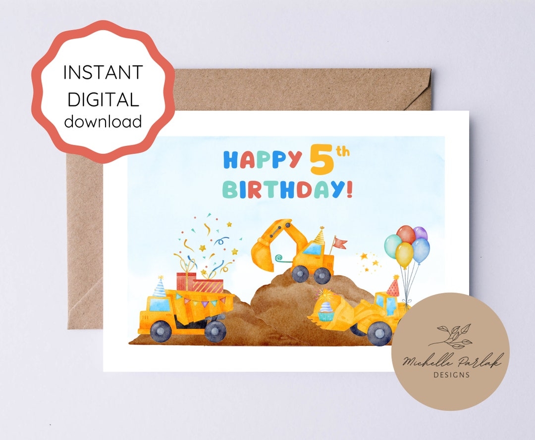 5 Year Old Boy Birthday Card Construction Truck Birthday For 5 Year Old 