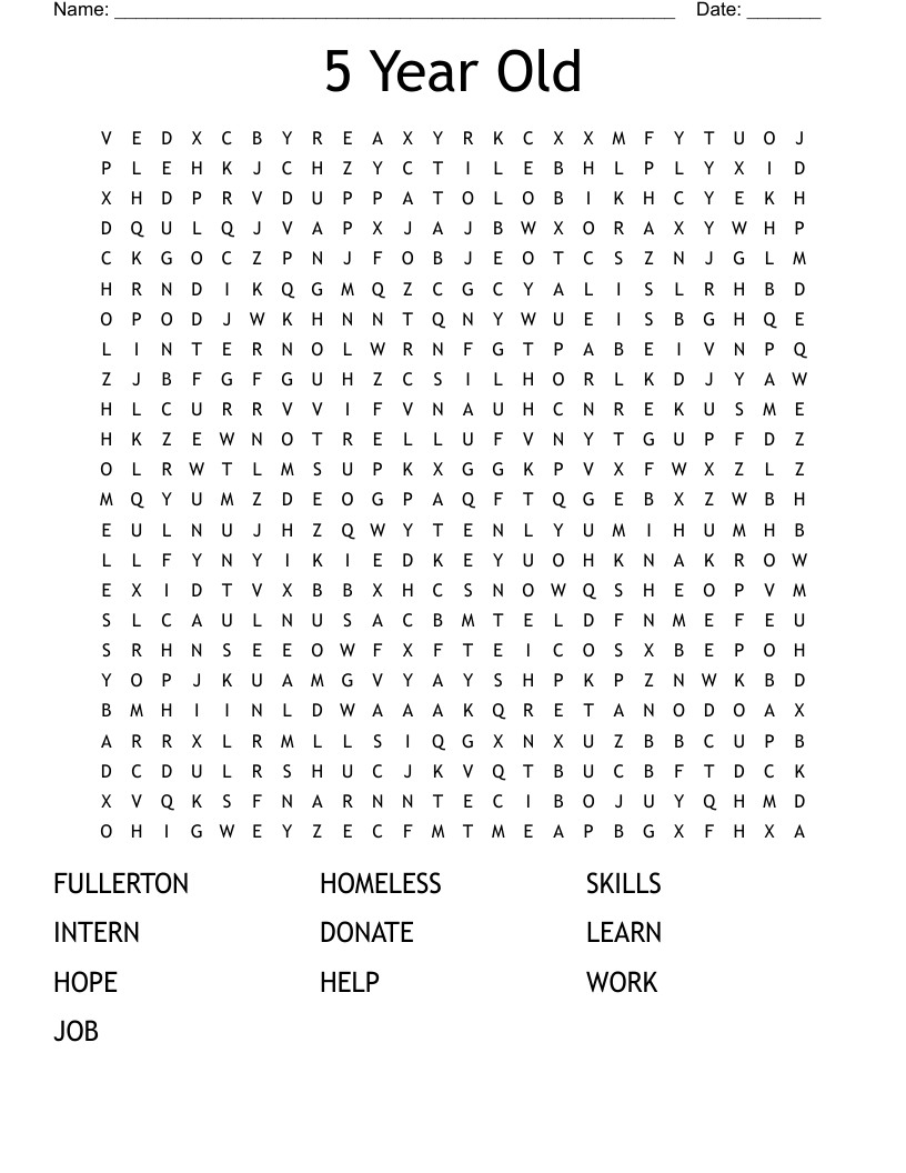 5 Year Old Word Search WordMint Worksheets Library