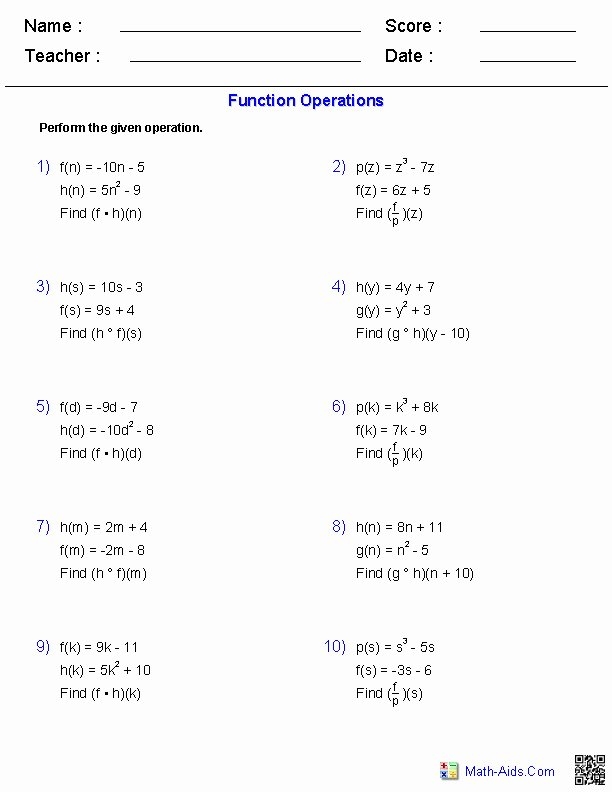 50 Composition Of Functions Worksheet