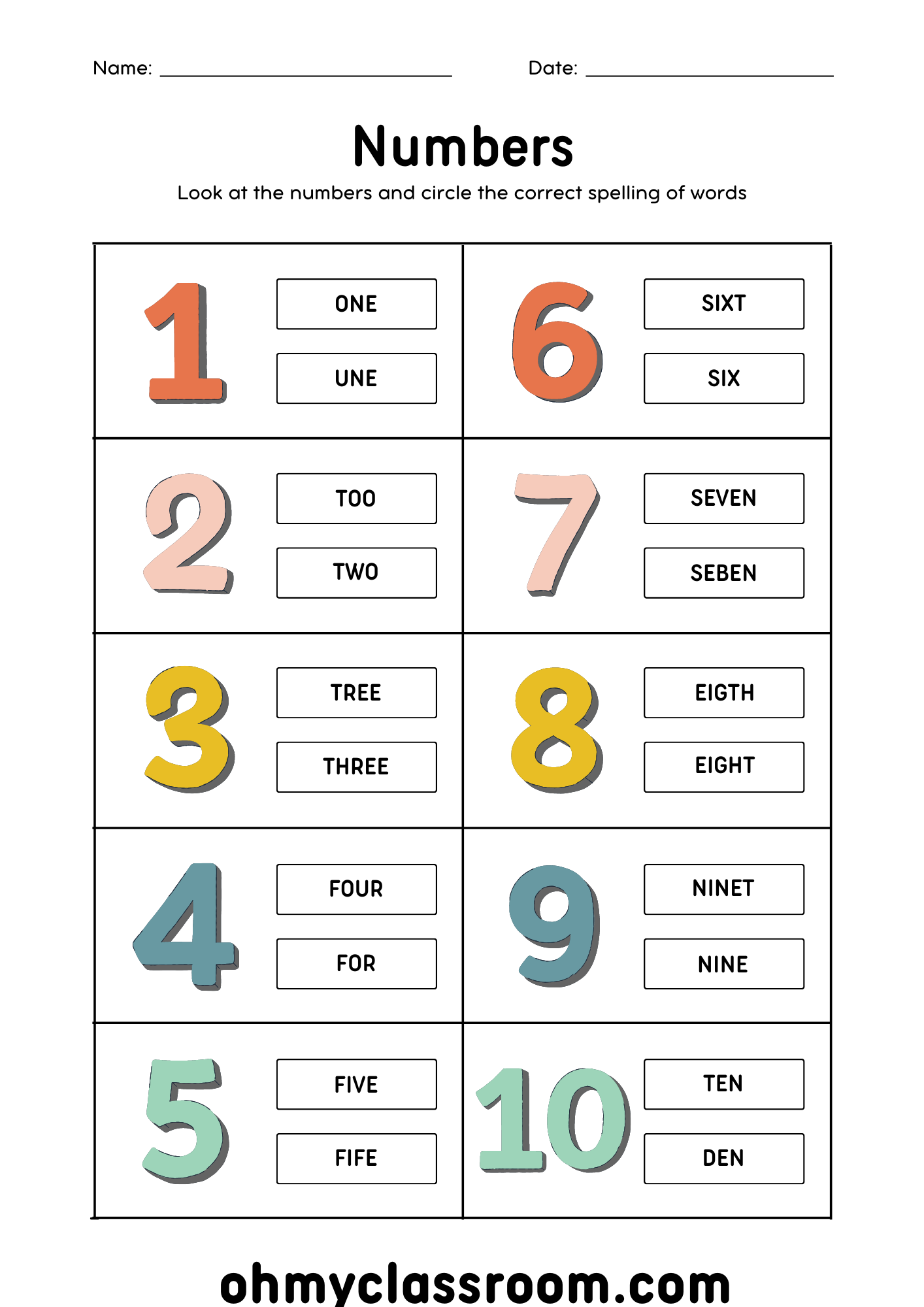 number 10 worksheets preschool