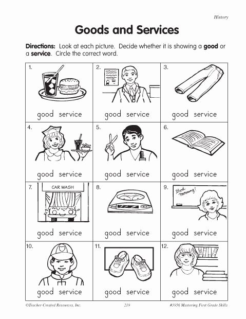 goods and services worksheet