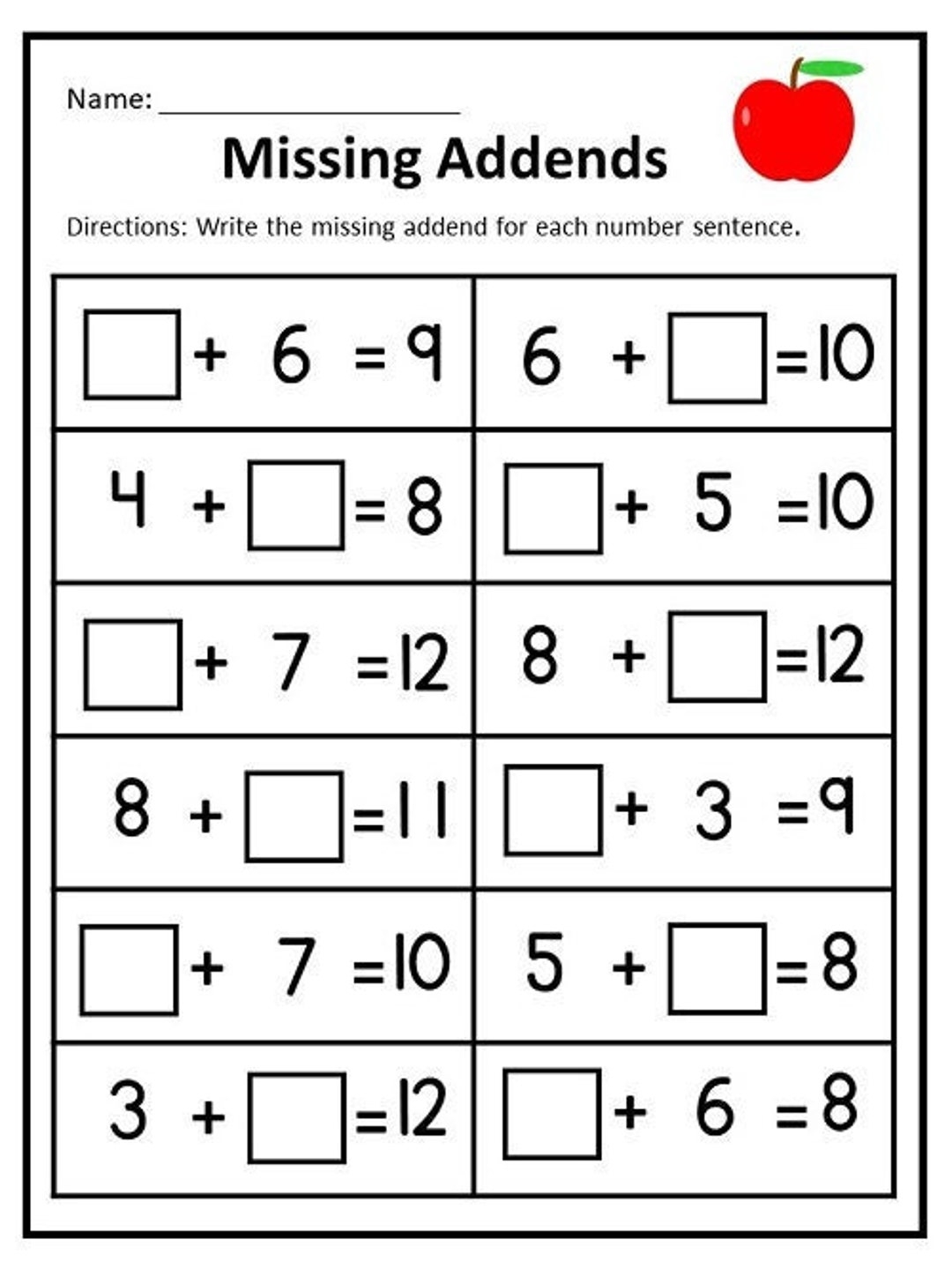 50 Graduation First Grade Math Worksheets CCSS1 OA A 1 Missing Addends