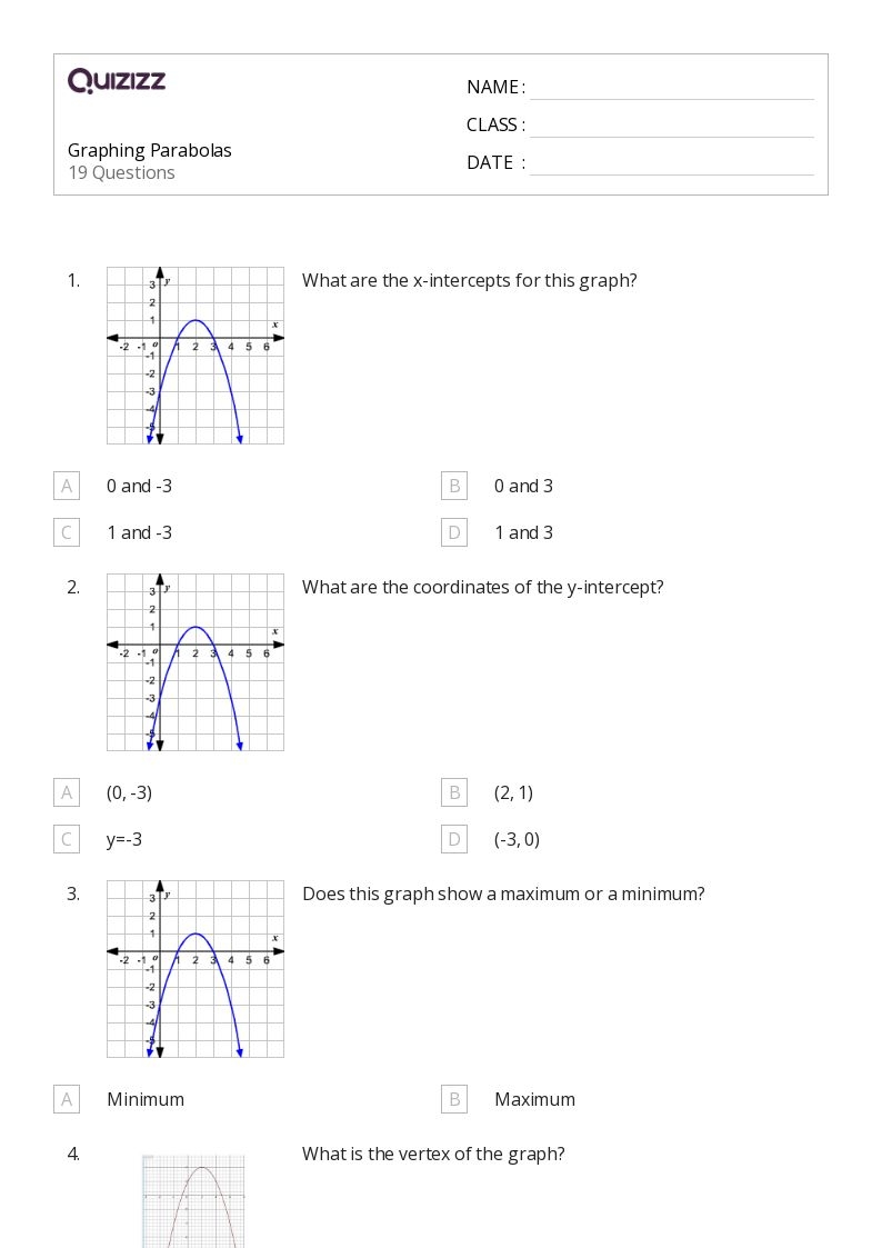 50 Graphing Parabolas Worksheets For 8th Class On Quizizz Free 