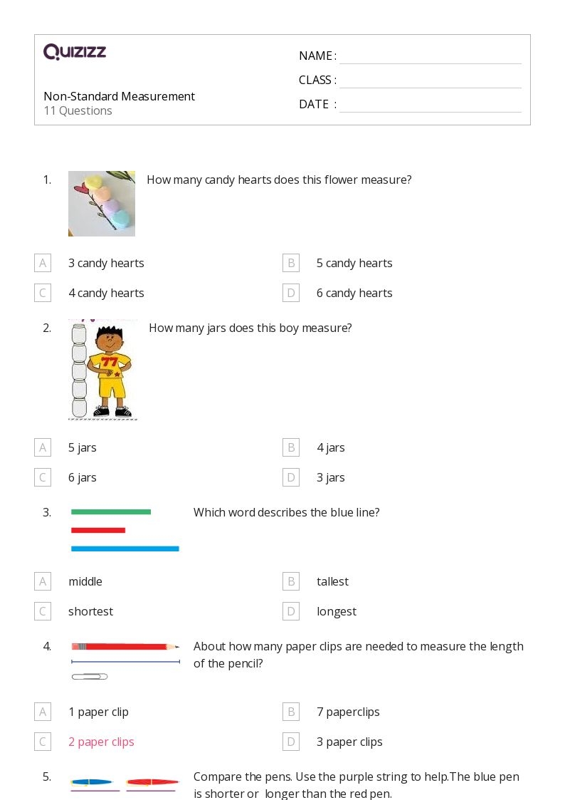 50 Measurement And Capacity Worksheets For 1st Grade On Quizizz 